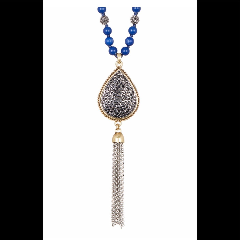 NWT Lucky Brand Pave Lapis Teardrop Necklace